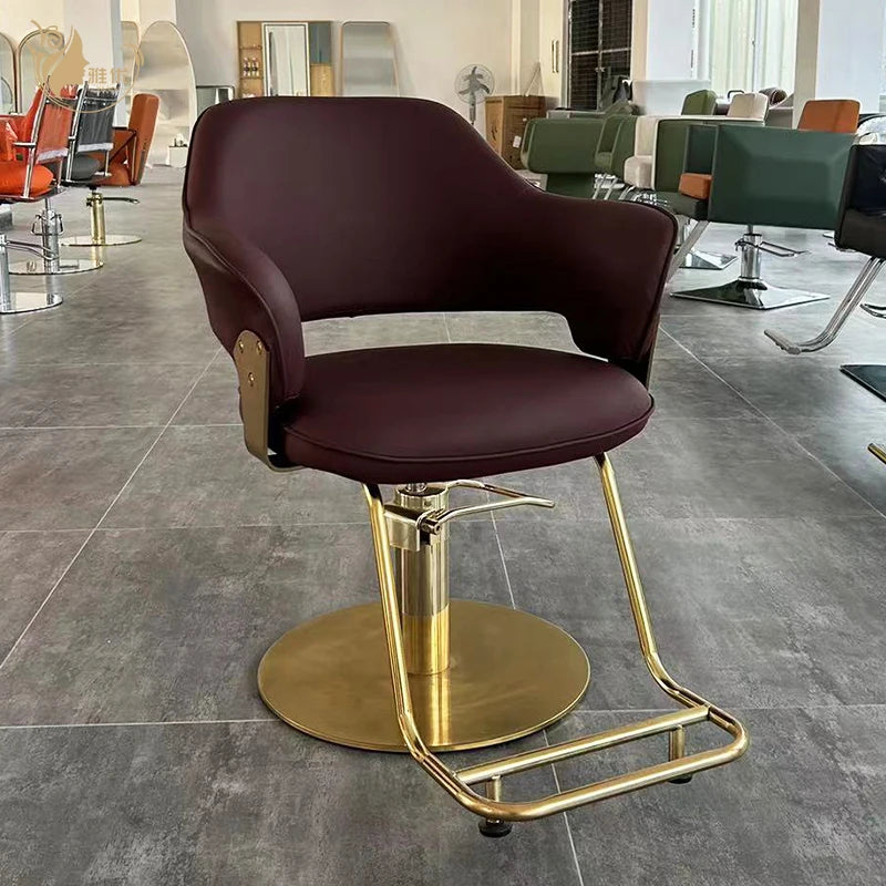 Gold Metal Barber Chair PU Leather Hairdressing Salon Chair for Modern Beauty Salons