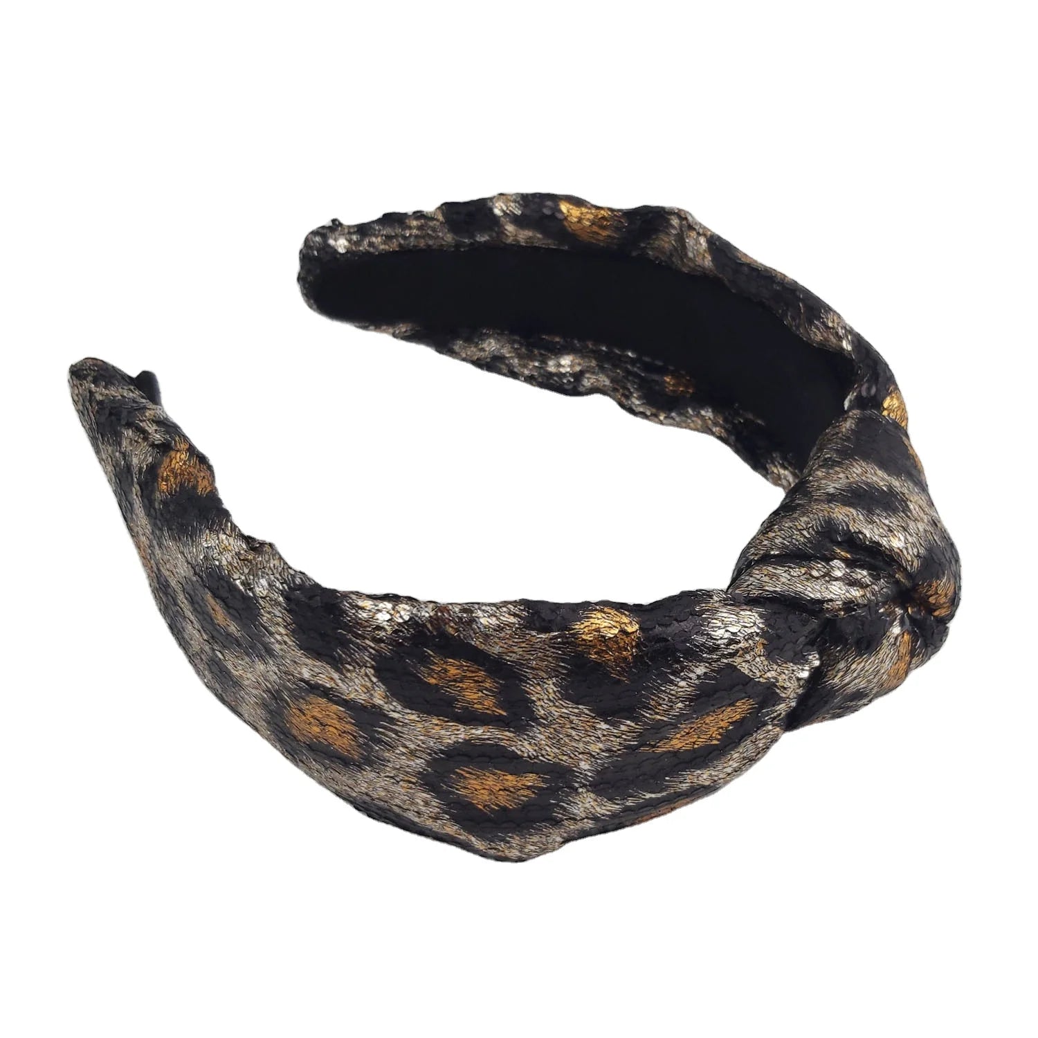Custom Glossy Sequin Leopard Headband Women Luxury High Tension Top Knotted Hair Headbands Street Style Fashion Headband