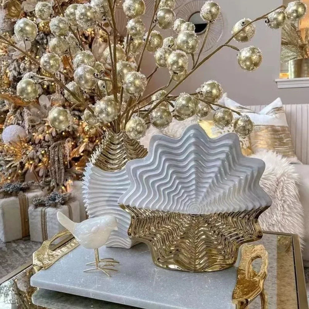 Light Luxury Electroplating Golden Ceramic Artifact Flower Decor Wedding Room Flower Shop Vase Ceramic Home Decor Accessories