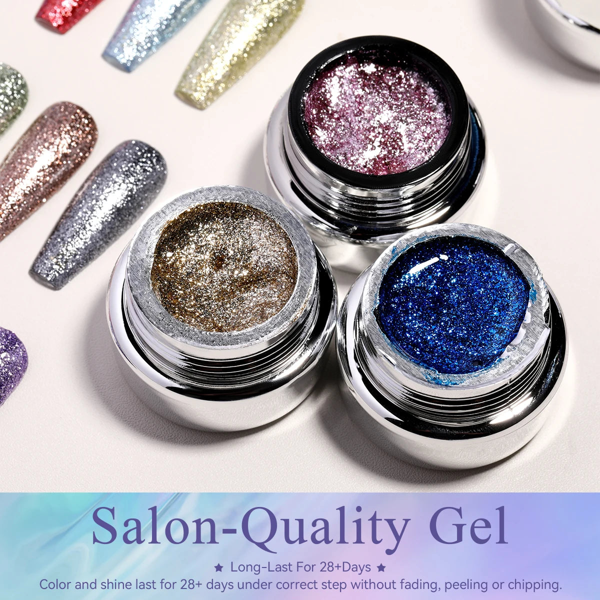 HONEY GIRL 28 Color Super Shiny High Pigment Glitter Diamond Sparkle Reflective Gel 8ml Platinum DIY Nail Polish Create Your Own