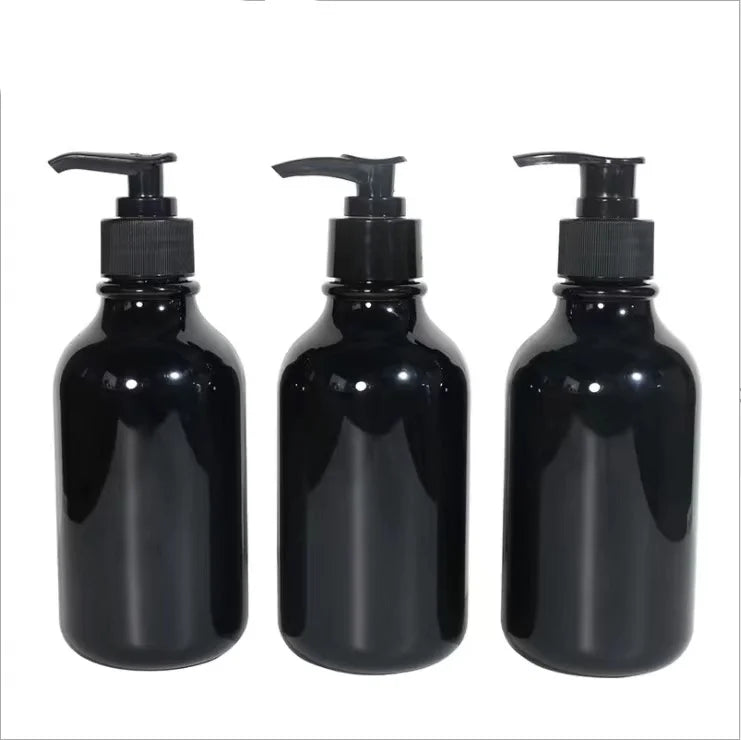 High-End 300ml PET Bottle for Body Lotion Shower Gel & Liquid Soap Black Shiny with Lotion Pump for Face Masks Low MOQ