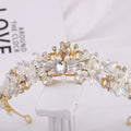 Hot Sale Bride Crown Headwear Alloy Rhinestone Pearl Leaf Handmade Crown Tiara Hair Accessories for Women Girls