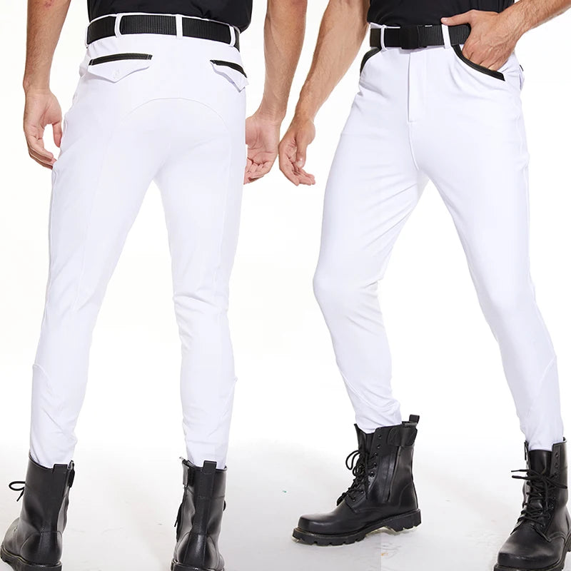 Wholesale White Men Knee Patch Silicone Clothing Equestrian Leggings Comfortable Fit Stretchy Male Horse Riding Tight Breeches