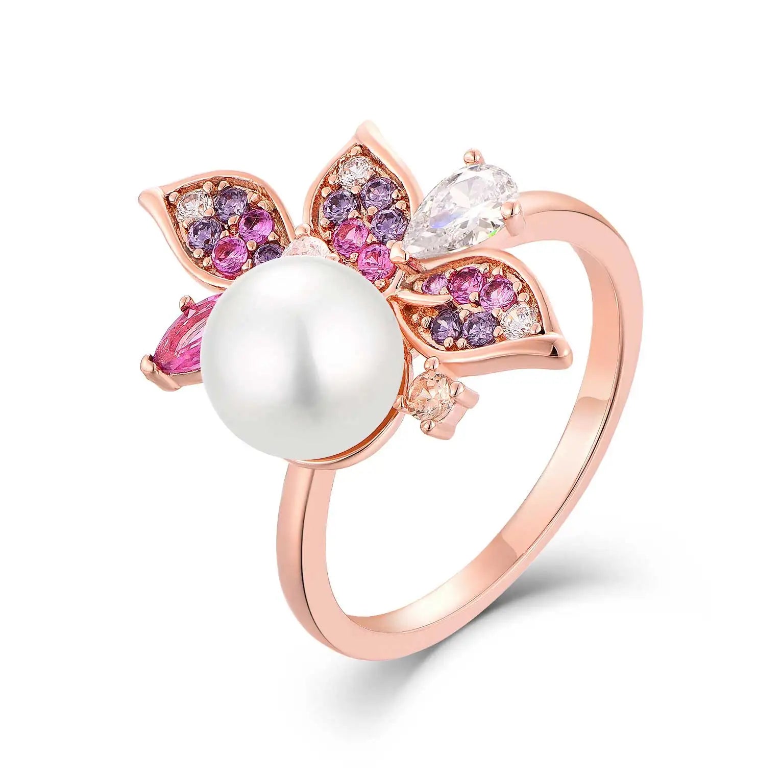 18K Rose Gold Plated Luxury Fashion Fine Jewelry 925 Silver Pearl Zircon Rings for Women Valentine's Mother's Day Wedding Gift