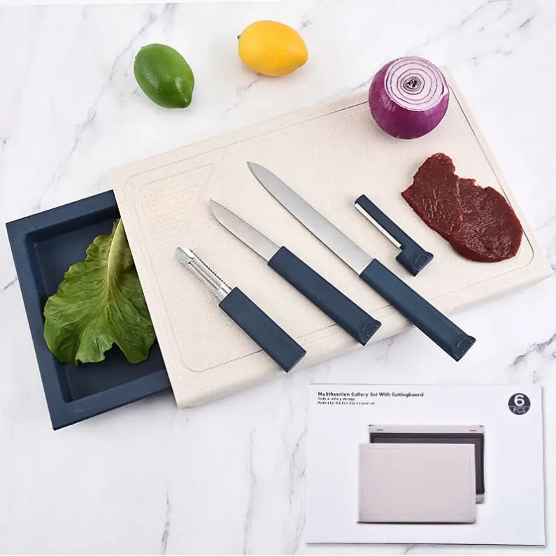 6 in 1 Multi Functional Reversible Kitchen Cutting Board with Detachable Storage Box