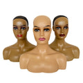 Custom Logo Half Body Realistic Stand Mannequin African American Female Bust with Shoulders for Wig Display