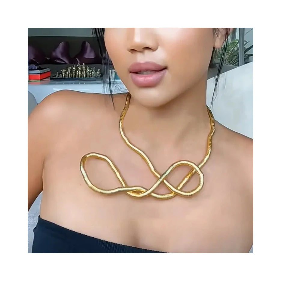Hot Selling Punk Style Vintage Women's Gold Plated Silver Black Snake Flexible Bendable Necklace Armband