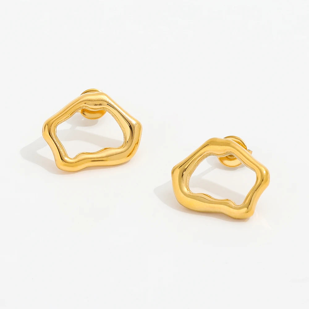 JOOLIM  High End 18K Gold Plated Chunky Irregular Circle Stud Earring Stainless Steel Earring Wholesale