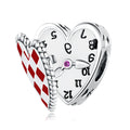 HOT 925 Sterling Silver Cute Red Heart Clock Charms Beads for Women Fit Original DIY Bracelet Fine Jewelry Gifts SCC2245