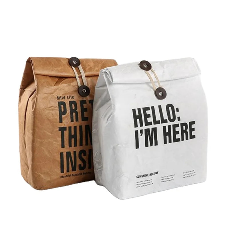 Custom Printed Logo Waterproof Washable Solar Panel Dupont Kraft Paper Tyvek Thermal Insulated Picnic Lunch Food Cooler Bags