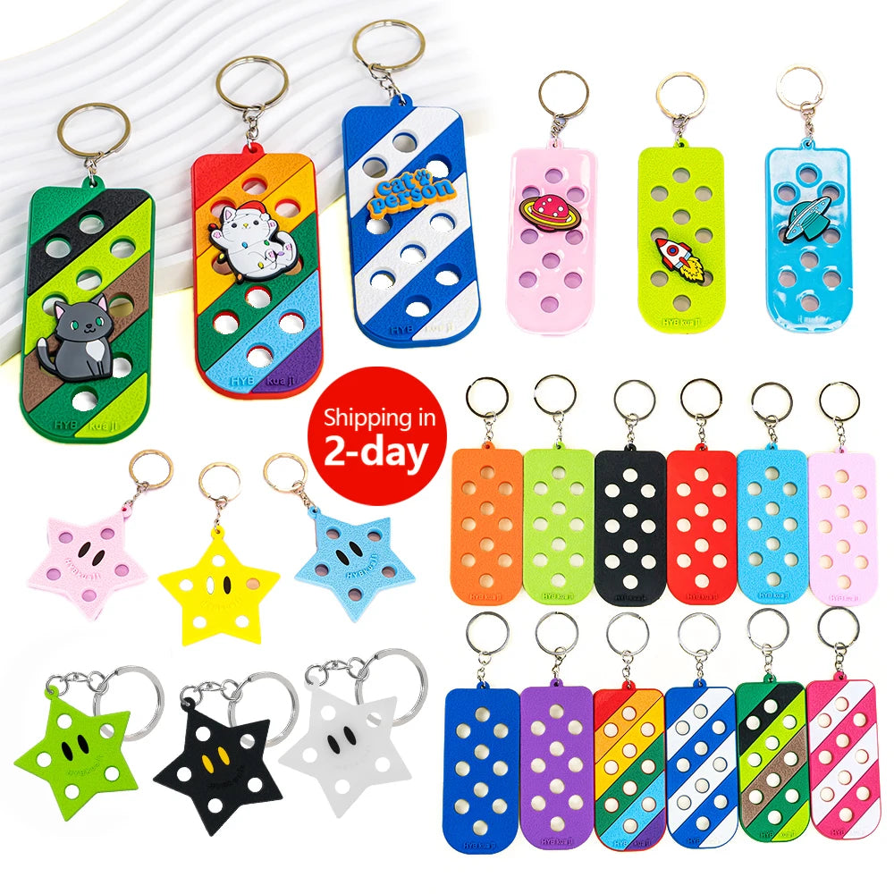 PVC Rubber Colorful Custom Key Chains Rings Decoration Organizer Keychain With Hole Holder for Shoe Charms