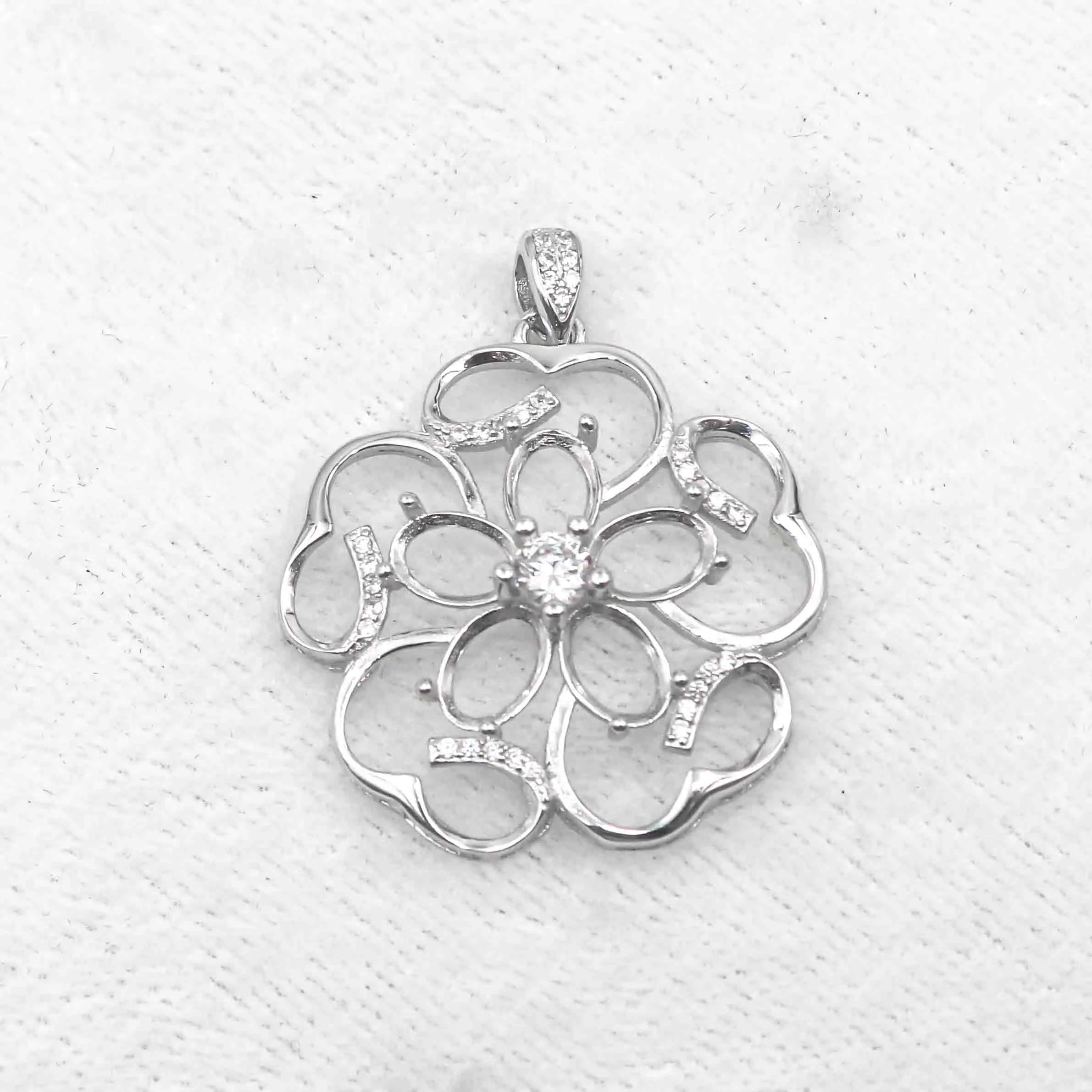 Sterling Silver 5*7mm Semi Mount Pendant Empty Frame Blank Support Setting S925 Base Holder Without Center Stone for DIY Inlay