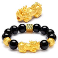Fashion Gold Plated Charm Piyao 12mm Black Obsidian Beads Women Men Feng Shui Lucky Wealth Pixiu Bracelet Jewelry MegaBDM