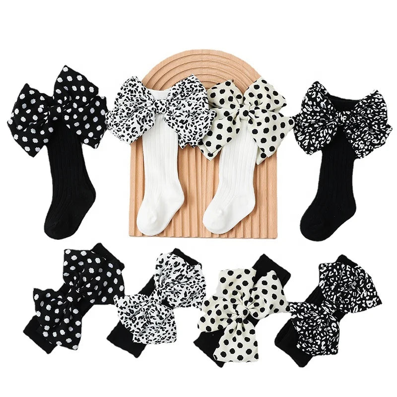 Wholesale Spanish Long Socks and Headband Set Girl Baby Kids 6-12 Months Cute Bow Cotton Knee High Socks