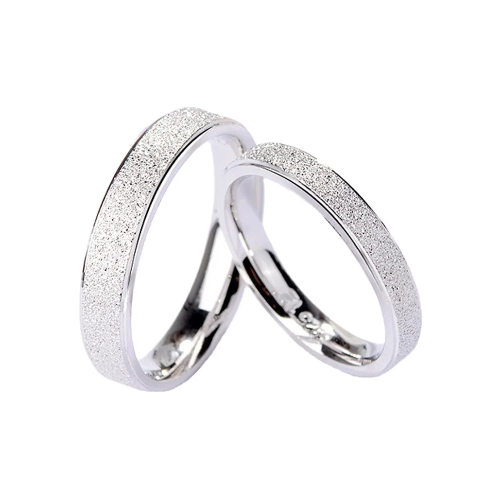 Classic Couple Ring Set Wedding Band Dull Polish 925 Sterling Silver Lover Eternity Ring