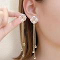 AA00180 925 Silver Needle Opal Tassel Earrings Pearl Fashion Girls Long Pendant Earring Temperament Earhook Drop Earrings