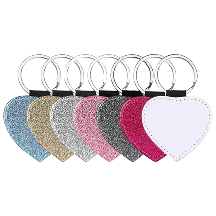 DIY Custom Photo Heart Shape Heat Transfer Blank Glitter Sublimation PU Leather Keychain Keyring