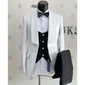 White Jacquard Wedding Tuxedos One Button Shawl Lapel Groom Prom Party Blazer Jacket Pants Men's Suits 3 Pieces Jacket+Vest+Pant