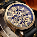 SHENHUA Antique Black Clearly Visible Big Number Golden Dial Automatic Mechanical Sport Fashion Leather Watch for Men