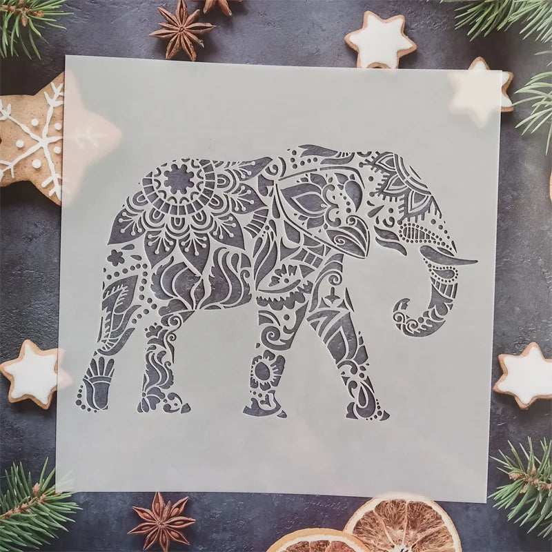 1Pcs Reusable Designs Elephant Wall Decor Stencil Mandala Elephant Stencil Laser Cut Painting Stencil