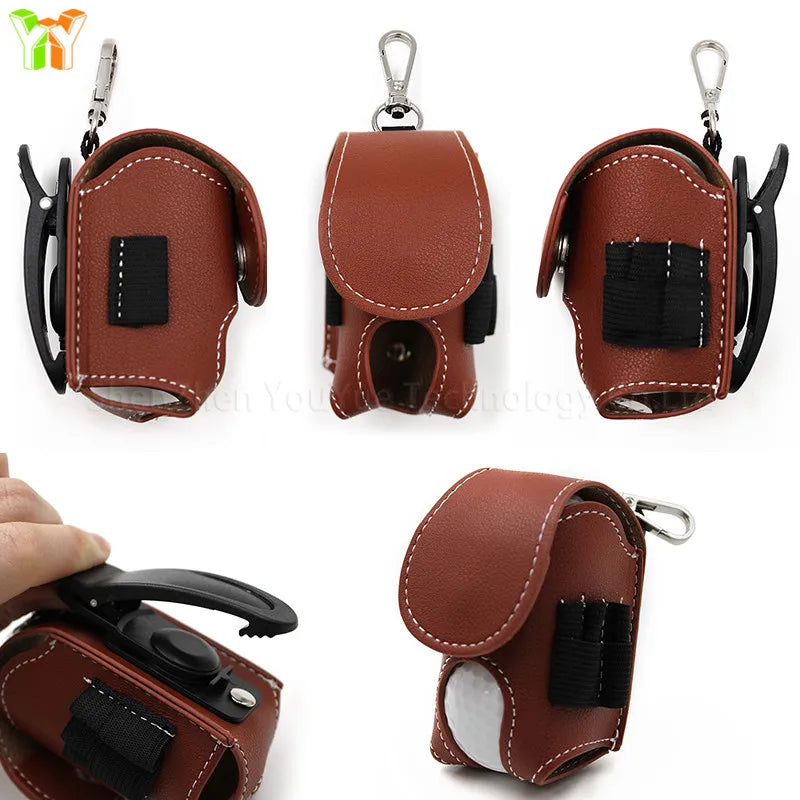 Travel Portable Faux Leather Durable Golfer Waist Pack Golf Ball Tee Ball Holder Pouch Bag Sports Accessory
