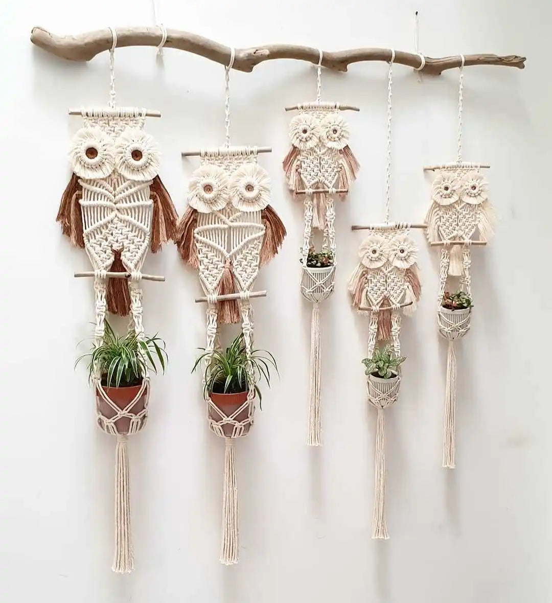 Handmade Cotton Macrame Wall Hanging Decorative Owl Pot Macrame Plant Holder for Home Decor Art