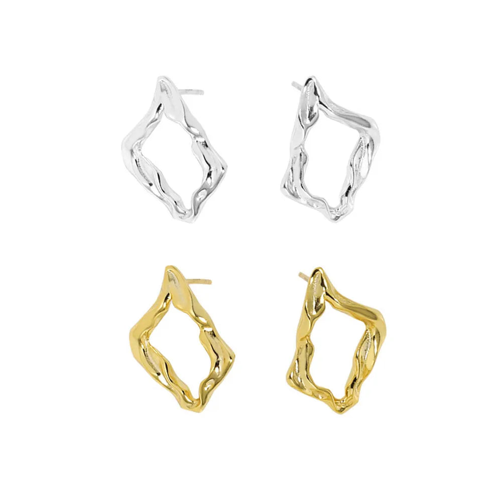 FUAMAY Aretes De Plata 925 Silver Big Irregular Geometry Square Stud Earrings