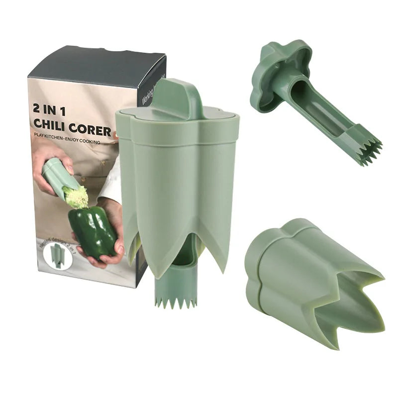 Kitchen Fruit and Vegetable Tool 2 in 1 Pepper Seed Corer Remover Chili Bell Jalapeno Corer Tool Bell Pepper Corer Remover