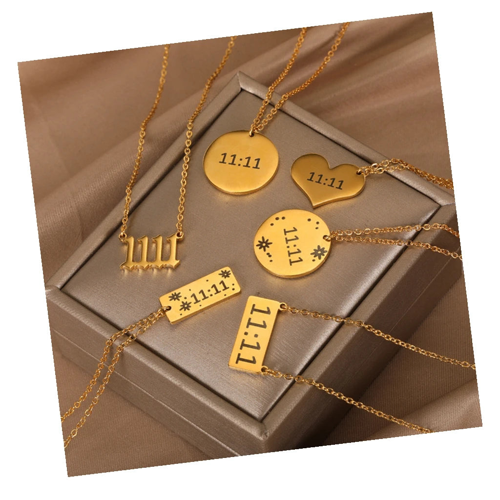 Fashion Jewelry Square Sign Angel Number 1111 Stainless Steel Waterproof Necklace for Women Fine Creative Mother's Day Gift 2024