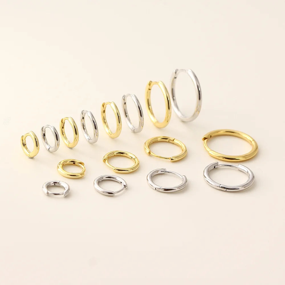 925 Sterling Silver Earring Gold Plated Hoop Earrings Minimalist Jewelry 5mm/6mm/7mm/8mm/9mm/10mm/12mm/14mm Circle Earrings