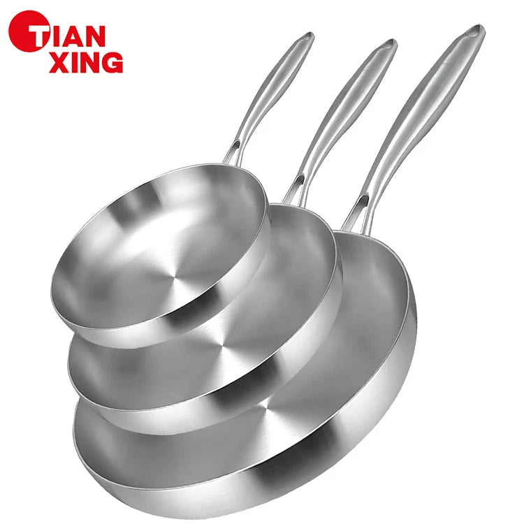 Tianxing Wholesale Food Grade 3-ply Stainless Steel Nonstick Braterpan Padella Steak Frying Pan Metal Skillet Sets of Pans