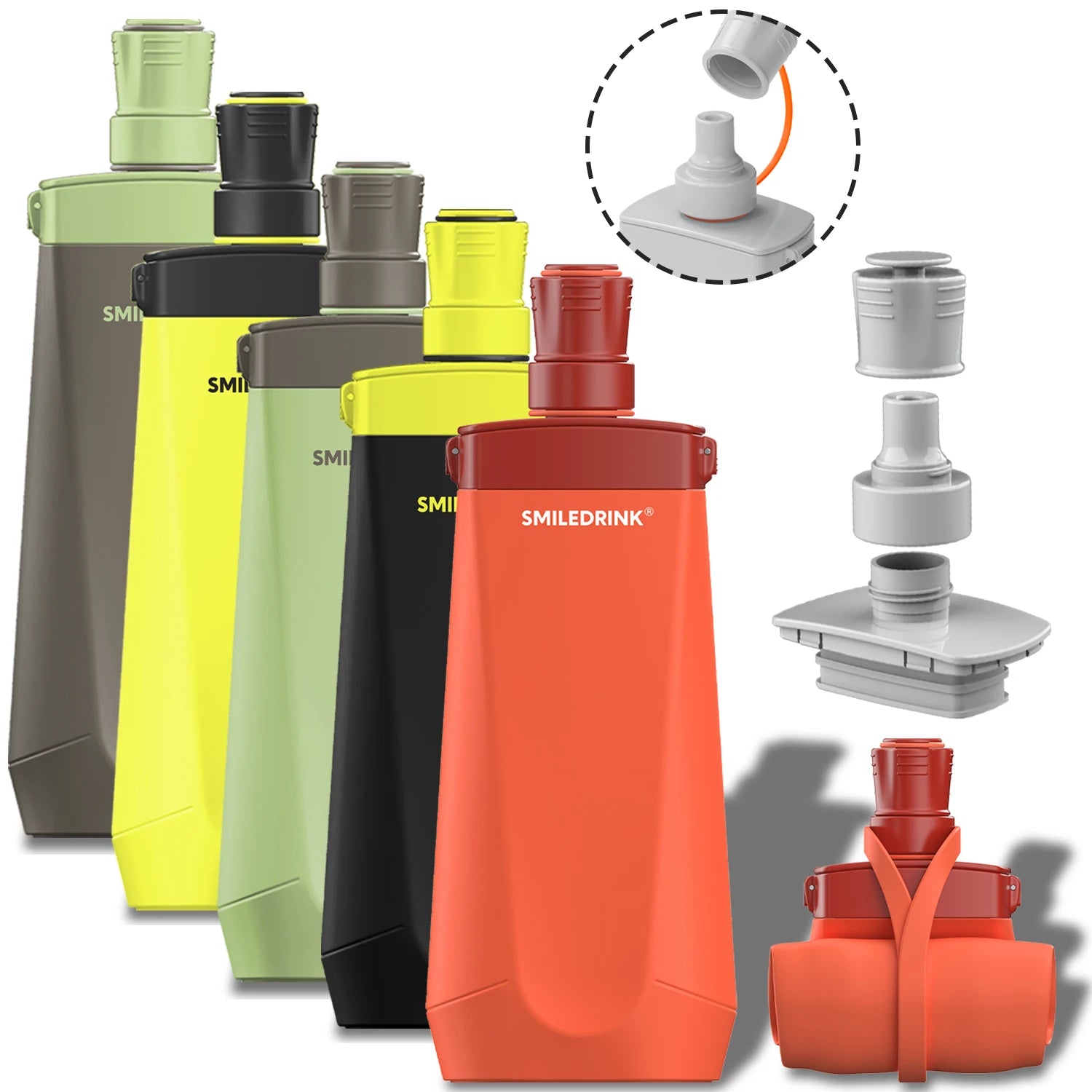 Smiledrink 600ml Collapsible Water Bottles Travel Sports Portable Silicone Water-proof Camping Water Bottle