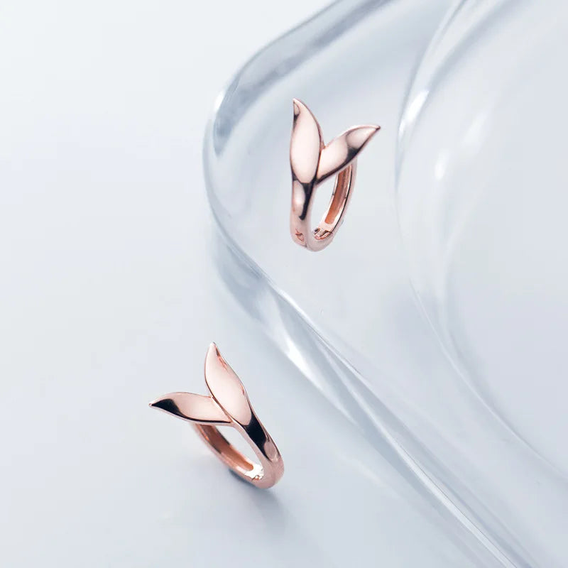 Small Whale Fishtail Shape Earings Rose Gold Plated 925 Sterling Silver Hoops Earrings Fashion Jewelry for Women Girls