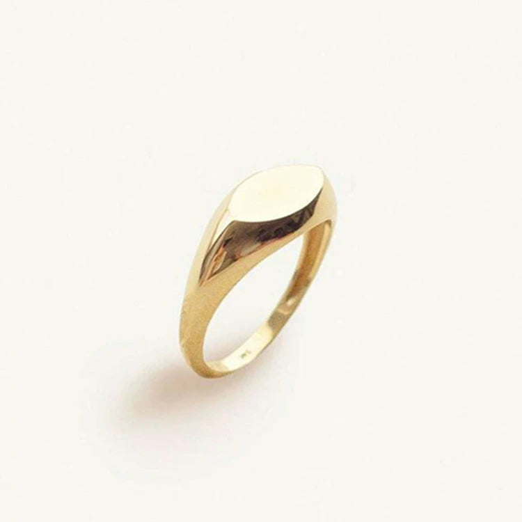18K Gold Plated Stainless Steel Unisex Blank Rings Oval Signet for Engagement Party Anniversary