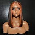 Glueless 9x6 Short Bob Wig 99j Bone Straight Vietnamese Ombre Brown 13*6 HD Orange Highlight 13*4 Full Lace Frontal Human Hair