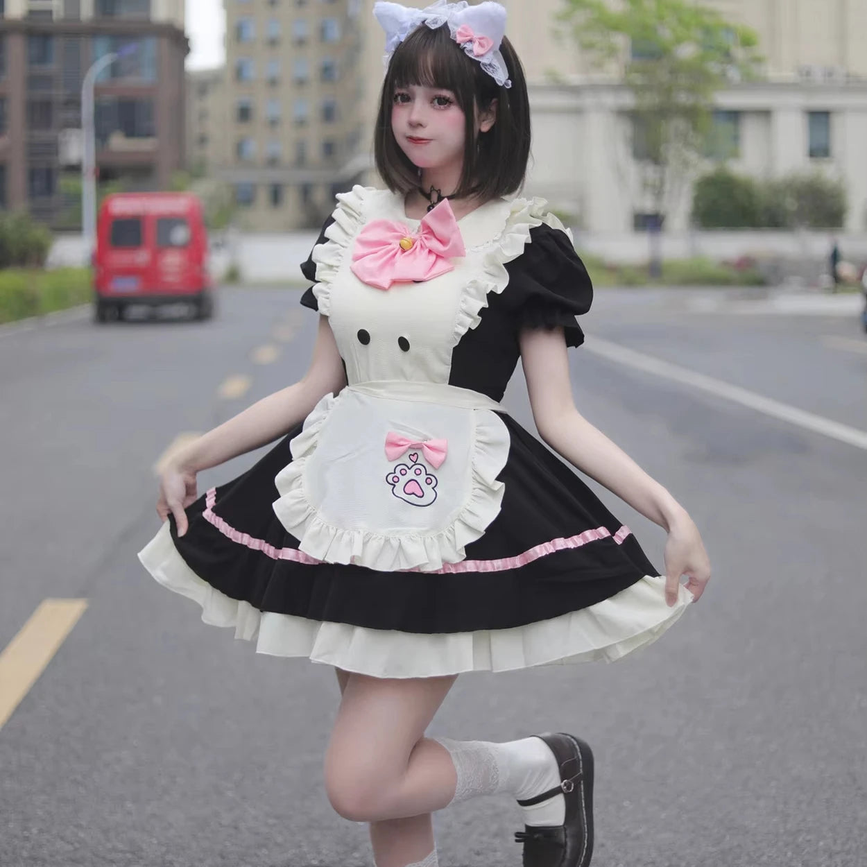 Japanese Lolita Little Maid Dress Sweet Girl Cat Restaurant Cosplay Cat Paw Apron Performance Costume Lolita Dress