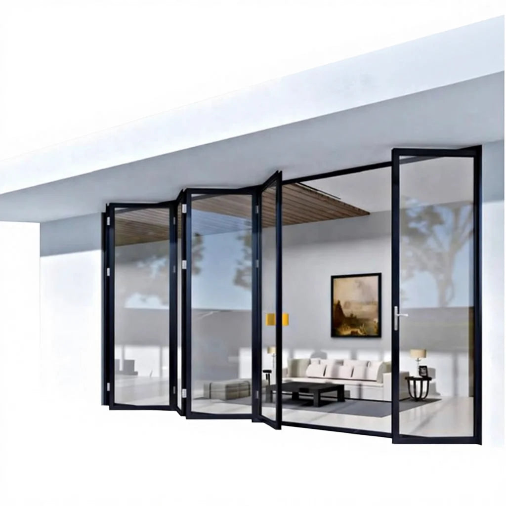 Modern Aluminum Glass Folding Doors Low-E Tempered Glass Thermal Insulation Fiberglass Screen Germany Import Hardware Villa