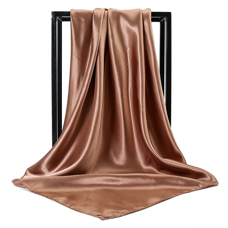 90*90cm Polyester Satin Silk Hijab Scarf Women Plain Color Satin Muslim Square Scarf Adult Multi Printed Spring 2PCS 70g 90x90cm