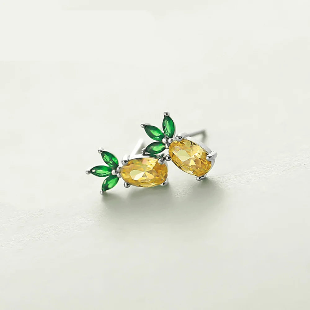 Wholesale 925 Sterling Silver Pineapple Zircon Stone Stud Earrings Women Earring Jewelry China Manufacturer Supplier