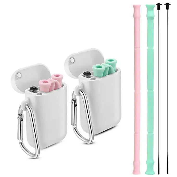 Food Grade Reusable Silicone Straws Folding Drinking Straw With Brush