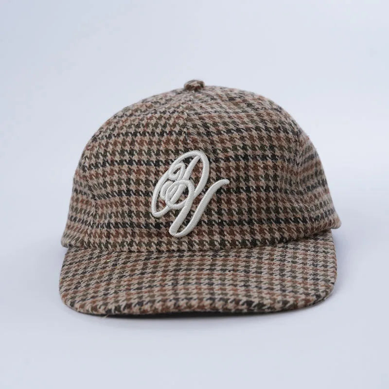 Factory Wholesale 3D Puff Embroidery Logo 5 Panel Hats Personalized Embroidery Grid Fabric Cap Eco Friendly Baseball Caps