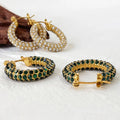 Waterproof Titanium Stainless Steel 18k Gold Plated Chunky Hoop Earrings Stainless Steel Zircon Beads Paving White and Green