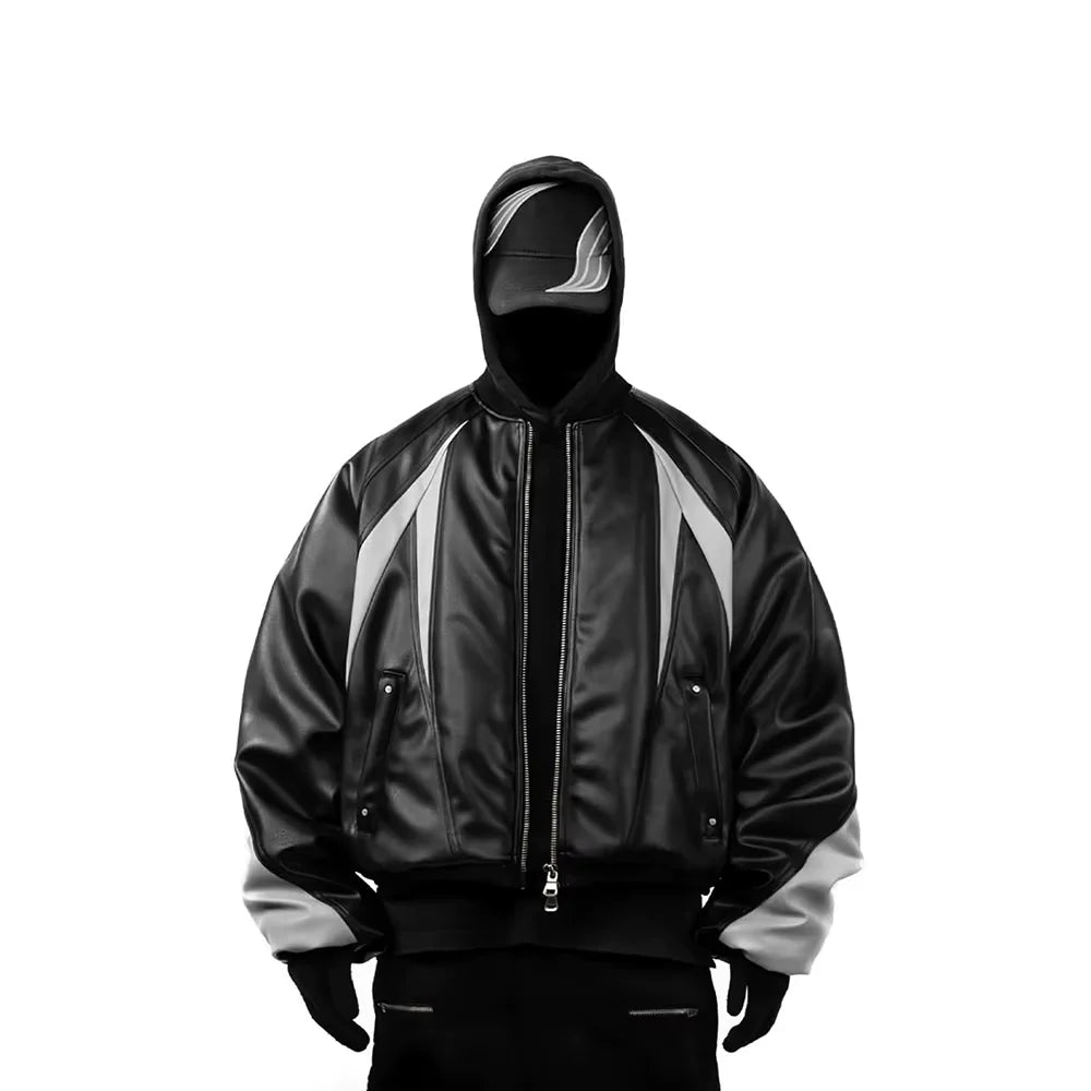 OEM Custom Hip Hop Reversible Bomber Jacket Zip up Cotton Quilted Oversize Puffy Leather Jacket Waterproof