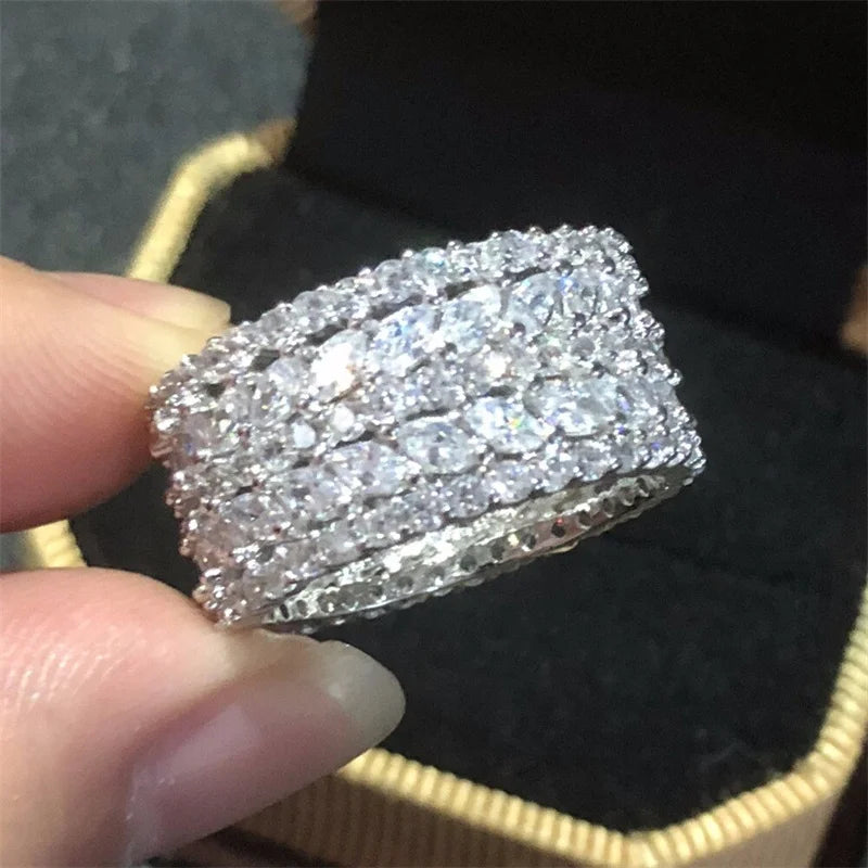 CAOSHI 14mm Width Silver Color Copper Wedding Jewelry Luxury Eternity Band Bling 3A Cubic Zirconia Marquise Diamond Rings