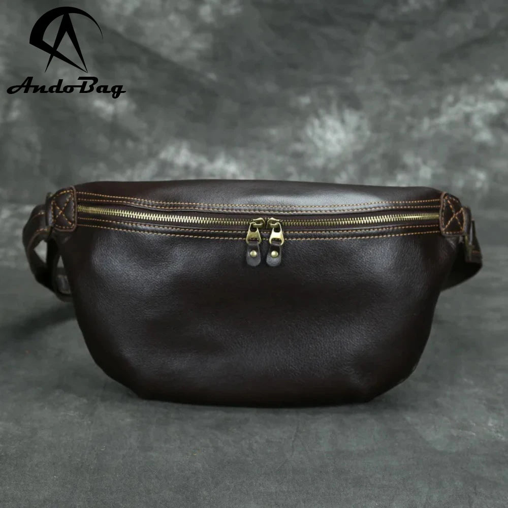Andong Simple Cowhide Chest Bag Soft Large Capacity Waist Pack Retro Men's Shoulder Bags Real Genuine Cow Leather Man