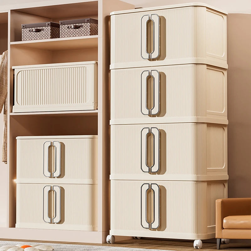 38/55/66cm Width 1/2/3/4/5 Tier Home Organization Folding Storage Cabinet with Wheels Plastic Storage Bins with Lid