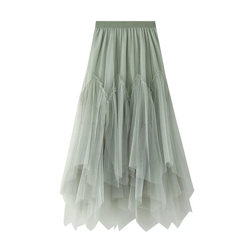 2023 Women Long Tulle Skirts Ladies High Waist Ankle-Length Tutu Maxi Skirts Female Irregular Dress