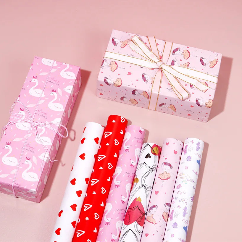 Wholesale Pink Heart Shaped Wrapping Paper Valentine'S Day Gift Wrapping Paper for Wedding Gift 50*70cm 80gsm
