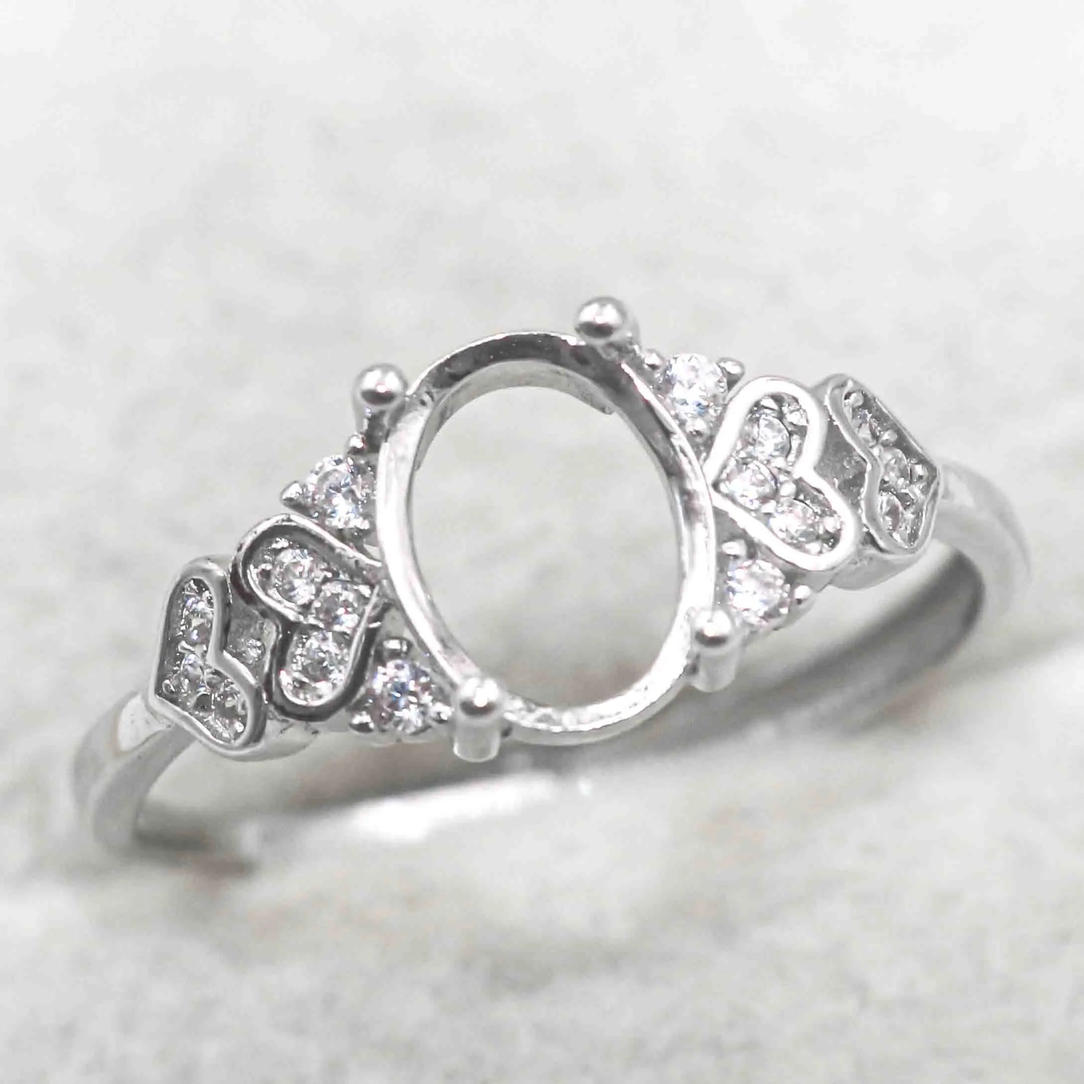 Sterling Silver 6*8mm Semi Mount Ring Empty Frame Blank Support Claw Setting S925 Base Holder Without Center Stone for DIY Inlay