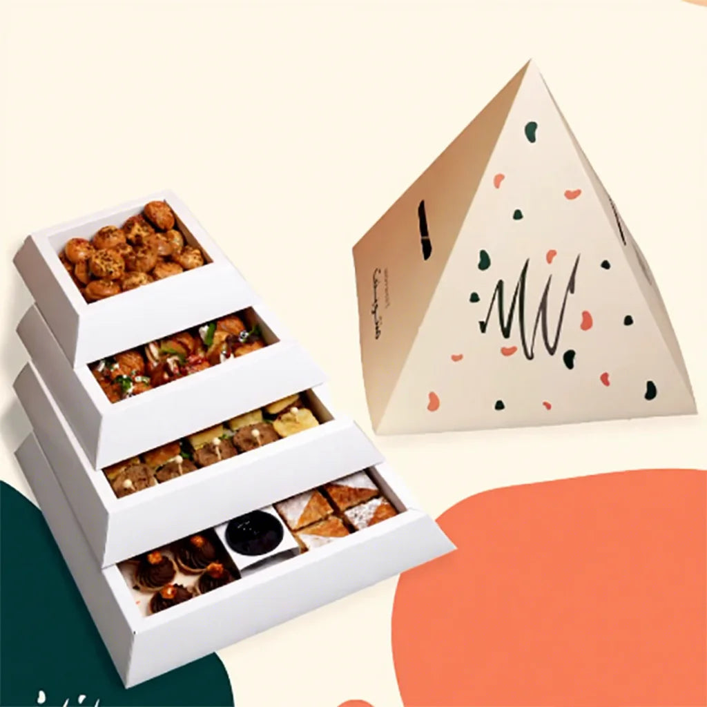 Party New Custom Takeout Pyramid Shape Food Grade Paper Catering Packaging Platter Bread Dessert Snack Pyramidal Grazing Box